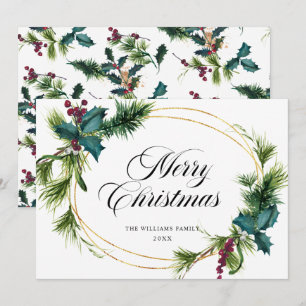 Carte de vœux élégante de Noël avec pin sapin houx