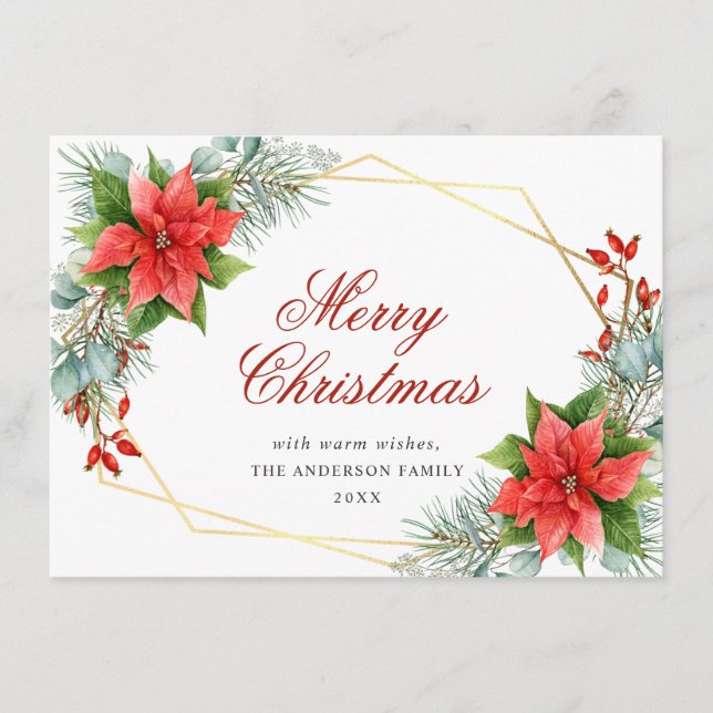 Carte de vœux élégante Poinsettia Noël Gui (Devant)