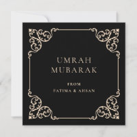 Carte de vœux élégante Umrah Mubarak à fond noir