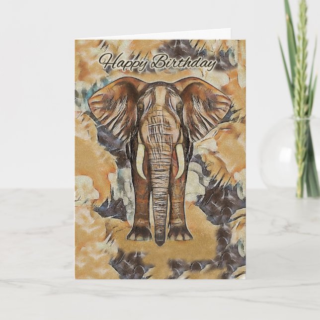 Carte de voeux Elephant, Peint Anniversaire Imprim (Devant)