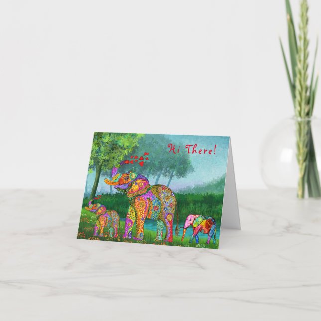 Carte de voeux Eléphants mignons et colorés (Devant)