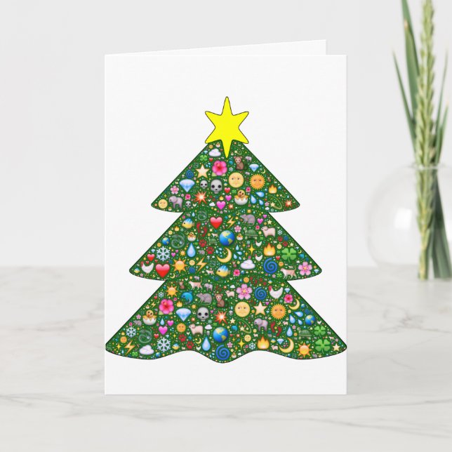 carte de voeux Emoji-décorée de vacances d'arbre (Devant)