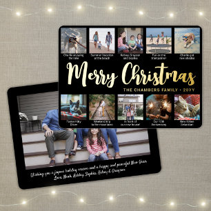 Carte De Vœux En Aluminium 11 Photo Black Merry Christmas Modern Collage