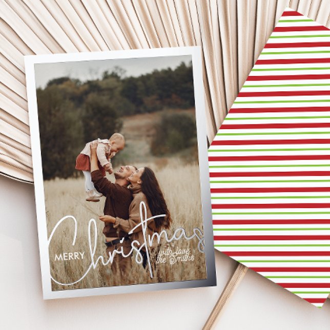 Carte De Vœux En Aluminium 1 photo Script manuscrit Joyeux Noël (Créateur téléchargé)