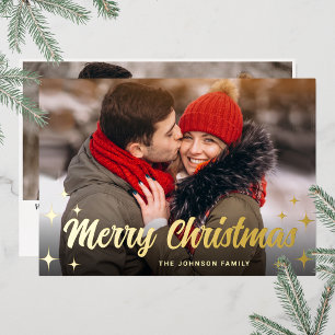 Carte De Vœux En Aluminium 2 PHOTO Sparkle Joyeux voeux de Noël Or