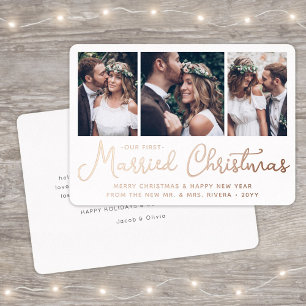 Carte De Vœux En Aluminium 3 Photo Nouveaux mariés 1er Script de Noël Marié
