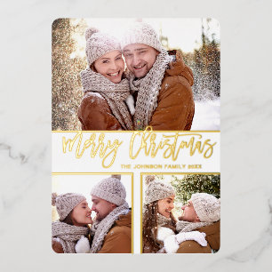 Carte De Vœux En Aluminium 3 PHOTO Simply Elegant Sparkle Christmas Gold