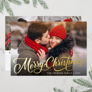 Carte De Vœux En Aluminium 3 PHOTO Sparkle Joyeux voeux de Noël Or