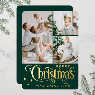 Carte De Vœux En Aluminium 3 PHOTO Sparkle Joyeux voeux de Noël Or
