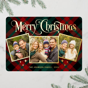 Carte De Vœux En Aluminium 3 PHOTO Sparkle Joyeux voeux de Noël Or