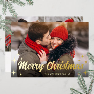 Carte De Vœux En Aluminium 3 PHOTO Sparkle Joyeux voeux de Noël Or