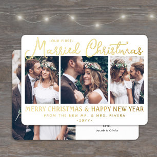 Carte De Vœux En Aluminium 4 Photo Nouveaux mariés 1er Script de Noël Marié
