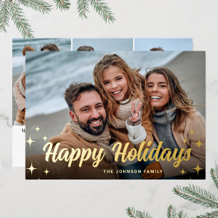 Carte De Vœux En Aluminium 4 PHOTO Sparkle Joyeux voeux de Noël Or