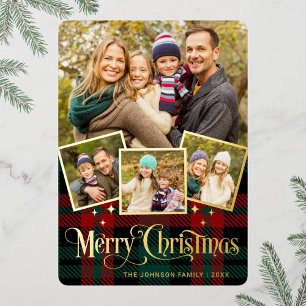 Carte De Vœux En Aluminium 4 PHOTO Sparkle Joyeux voeux de Noël Or
