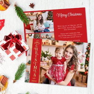 Carte De Vœux En Aluminium 4 photos Merry Christmas red family gold