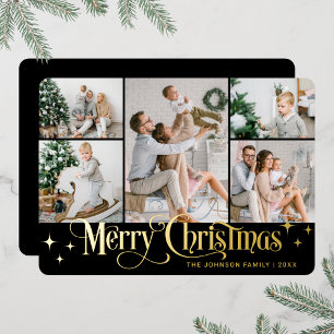 Carte De Vœux En Aluminium 5 PHOTO Sparking Joyeux or de Noël