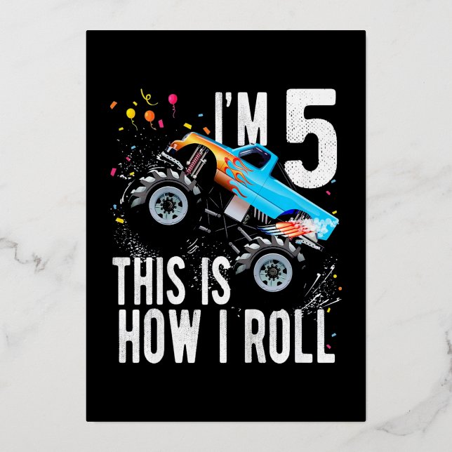 Carte De Vœux En Aluminium 5e anniversaire Boy Monster Camion (Recto)