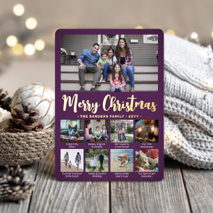 Carte De Vœux En Aluminium 9 Photo Purple Joyeux Noël Collage moderne