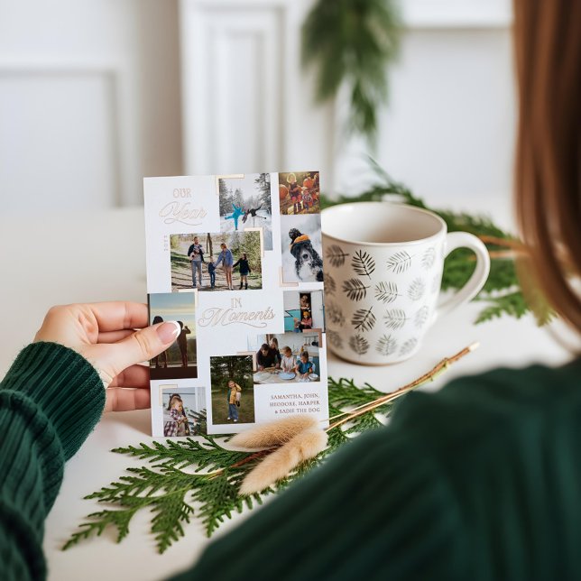 Carte De Vœux En Aluminium Année en moments Famille Photo Collage Noël (Year in Moments Family Photo Collage Christmas Foil Holiday Card)