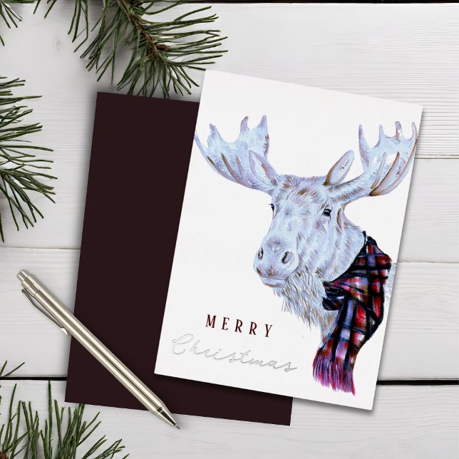 Carte De Vœux En Aluminium Aquarelle classique Moose Joyeux Noël (Créateur téléchargé)