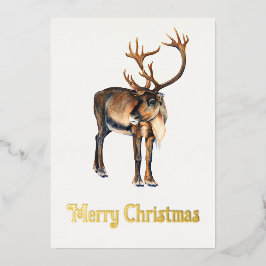 Carte De Vœux En Aluminium Aquarelle de caribou peinte à la main par des renn