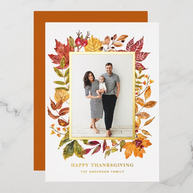 Carte De Vœux En Aluminium Aquarelle Feuilles d'automne Bon thanksgiving de c (Recto/Verso)