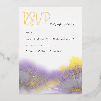 Carte De Vœux En Aluminium Aquarelle fleur sauvage Lavande RSVP