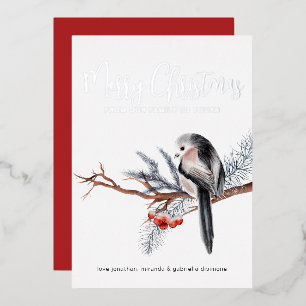 Carte De Vœux En Aluminium Aquarelle hiver Oiseau Argent