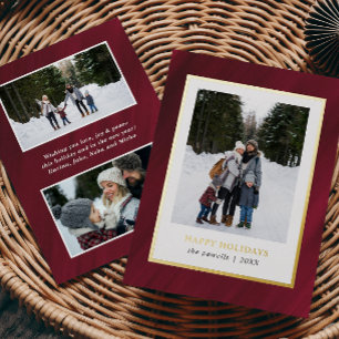 Carte De Vœux En Aluminium Aquarelle Merlot Red Frame 3 Photos Noël