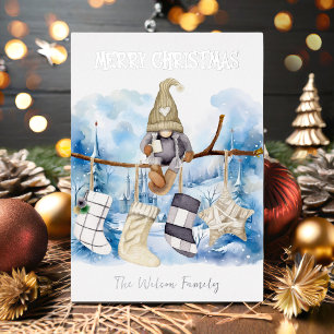 Carte De Vœux En Aluminium Aquarelle mignonne Hiver Lady Gnome Joyeux Noël