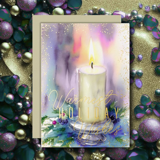 Carte De Vœux En Aluminium Aquarelle Noël bougie ivoire (Créateur téléchargé)