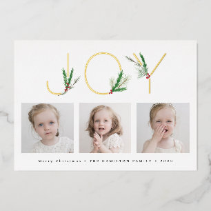 Carte De Vœux En Aluminium Aquarelle Noël Foliage Joie avec trois photos