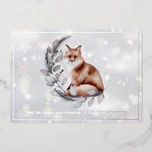 Carte De Vœux En Aluminium Aquarelle renard et neige coutume Noël