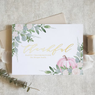 Carte De Vœux En Aluminium Aquarelle rose Citrouille et vert Thanksgiving