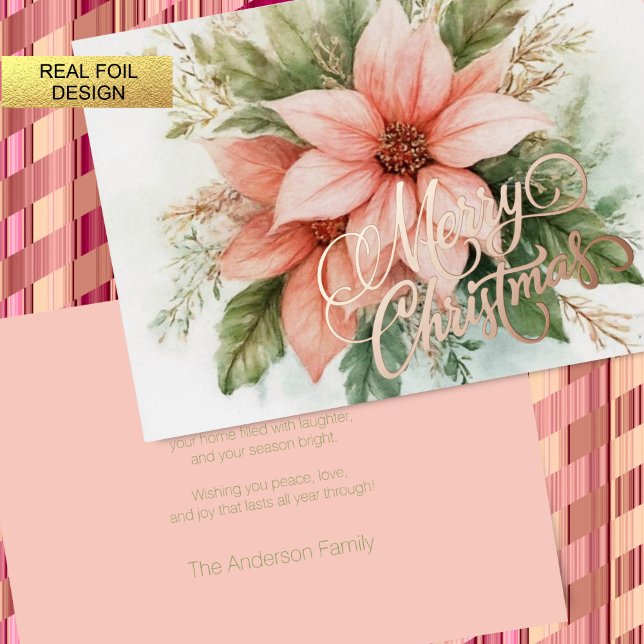 Carte De Vœux En Aluminium Aquarelle rose Poinsettie Noël (Créateur téléchargé)