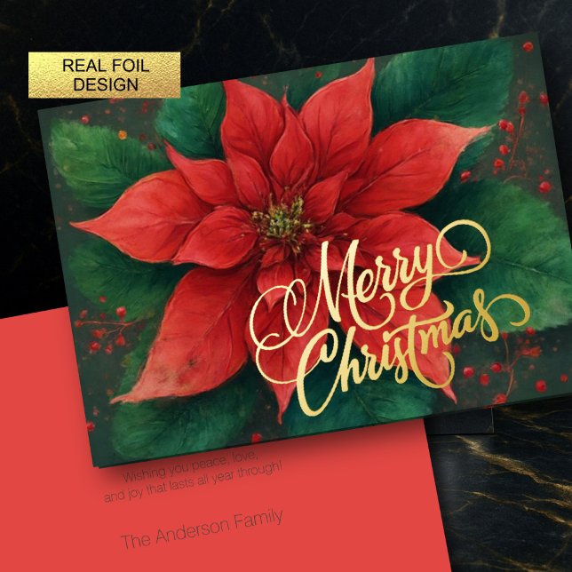 Carte De Vœux En Aluminium Aquarelle Rouge Poinsettie Noël (Créateur téléchargé)