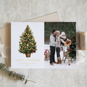 Carte De Vœux En Aluminium Aquarelle Vintage Noël Arbre Photo Noël