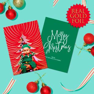 Carte De Vœux En Aluminium Arbre Abstrait d'or brillant Photo Foil de Noël Ho
