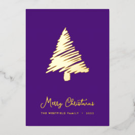 Carte De Vœux En Aluminium Arbre de Noël Abstrait Scandi Royal Purple Gold