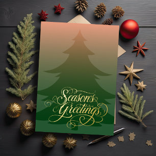 Carte De Vœux En Aluminium Arbre de Noël couleur et Bonnes Fêtes vertes