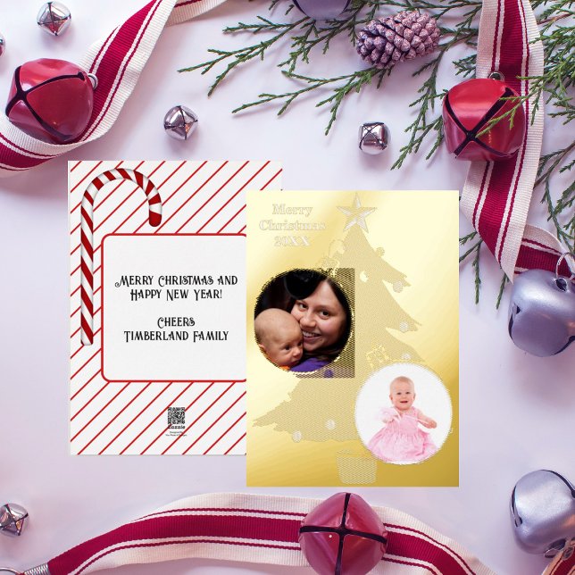 Carte De Vœux En Aluminium Arbre de Noël Deux photos Noël 20XX (Créateur téléchargé)