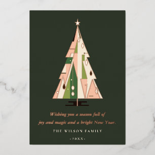 Carte De Vœux En Aluminium Arbre de Noël géométrique rétro rouille verte