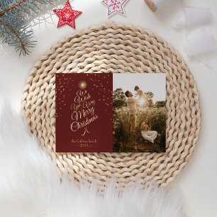 Carte De Vœux En Aluminium Arbre de Noël rouge très joyeux Portrait de famill