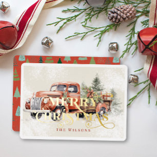 Carte De Vœux En Aluminium Arbre de Noël vintage Ferme Rouge