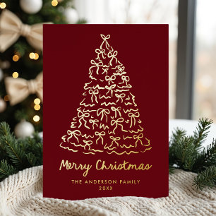 Carte De Vœux En Aluminium Arbre de Noël Whimsical Vaches Cranberry non photo