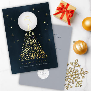 Carte De Vœux En Aluminium Arbre De Rindeer De Minuit Et De Lignes Géométriqu