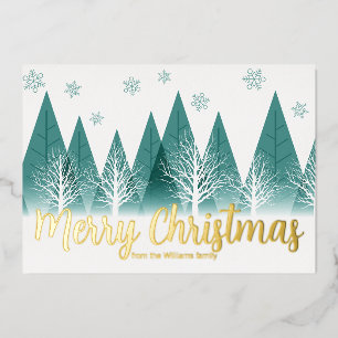 Carte De Vœux En Aluminium Arbres d'hiver élégants Personnalisés Joyeux Or de