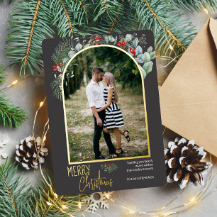 Carte De Vœux En Aluminium Arc de verdure Joyeux Noël Photo Gris foncé