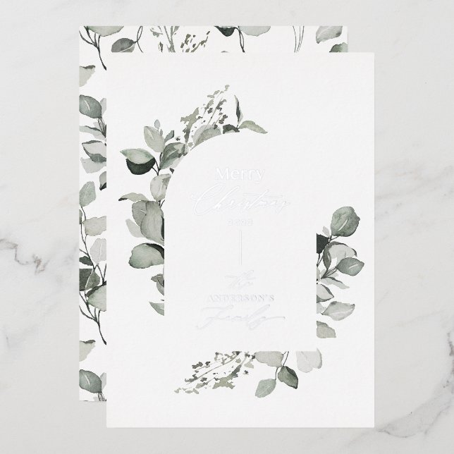 Carte De Vœux En Aluminium Arch botanique élégant script de Noël moderne (Recto/Verso)
