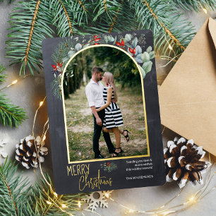 Carte De Vœux En Aluminium Arch Greenery Joyeux Noël Photo Tableau noir